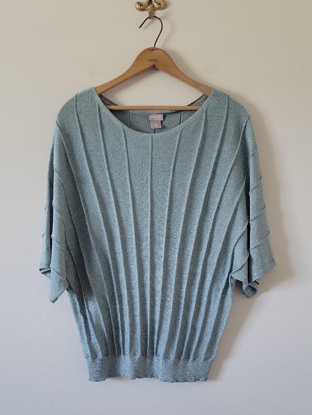 Chico's Sage Green Shimmer Pleated Sweater Size‎ Large